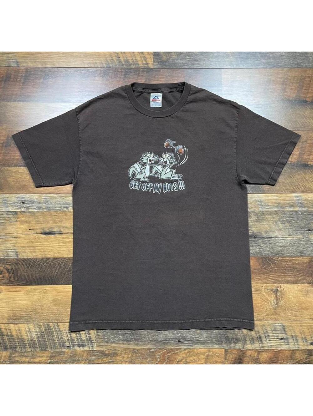 Vintage Y2K Humor Shirt Get Off My Nuts T-Shirt Funny Graphic Print Size Large